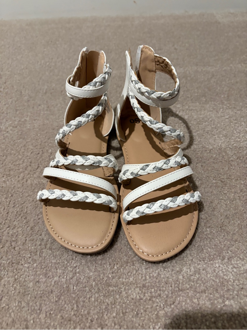 SO White Braided Strappy Kids Sandals with Tan Footbed